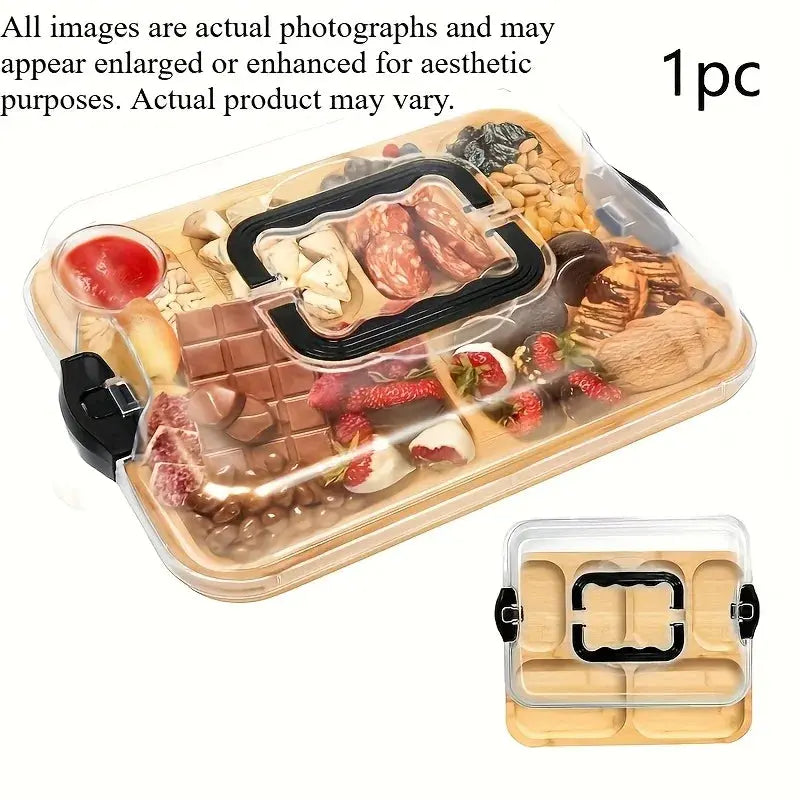 1-piece Eco-friendly Bamboo Cheese Board with Safety Snap-on Acrylic Lid - Portable Food Tray for Camping, Parties, Restaurants colegio culinario de morelia