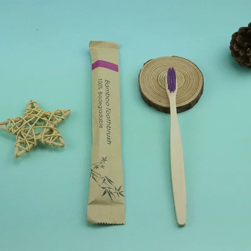 100 Pcs Biodegradable Eco-Friendly Natural Bamboo Charcoal Toothbrushes Soft Bristle Travel Wooden Manual Toothbrush Laser LOGO Chef's Market