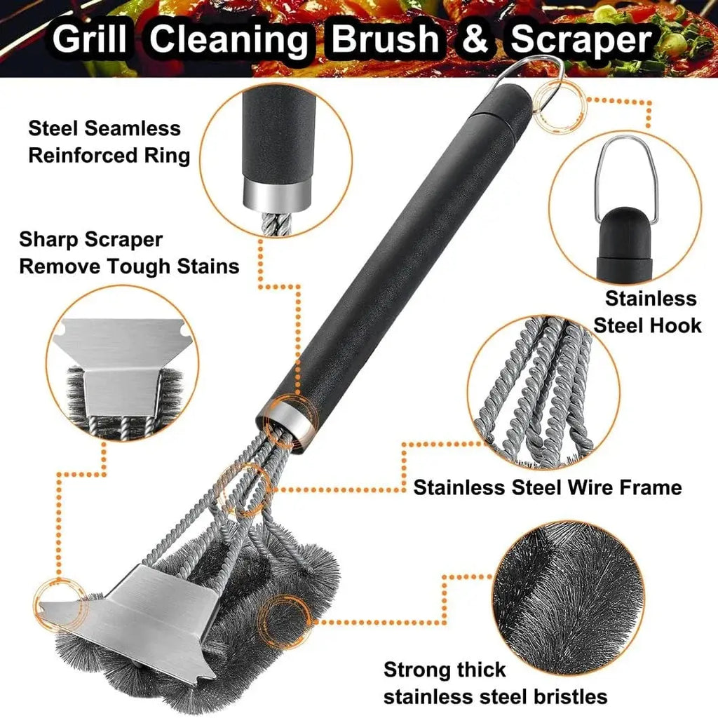Barbecue cleaning brush, brush and scraper in one, Handle BBQ brush with Stainless Steel Bristles, Suitable for Outdoor Grill colegio culinario de morelia