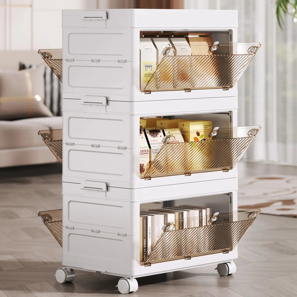 1/2/3/4/5 Layer Folding Storage Cabinet Storages Cabinet Waterproof Dustproof With Swivel Wheel Kitchen Bedroom Living Room colegio culinario de morelia