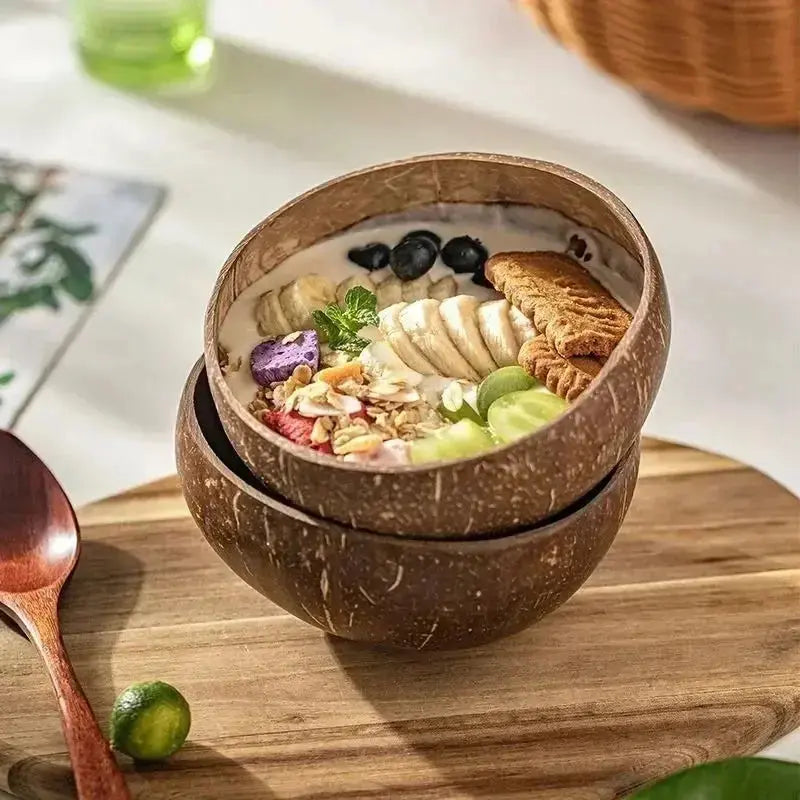 8/1PCS Natural Coconut Bowl Set Salad Coco Smoothie Mixing Rice Ramen Bowl with Wooden Spoon for Dessert Fruit Kitchen Tableware colegio culinario de morelia