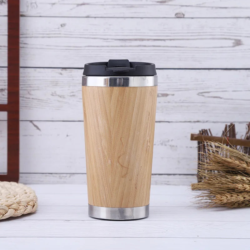 Bamboo Crafts Bamboo Tea Thermos Steel Double Wall Coffee Tea Bamboo Vacuum Flask 400-500ml Chef's Market