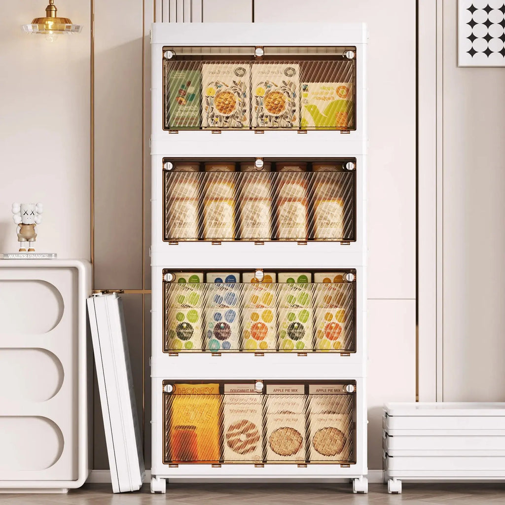 1/2/3/4/5 Layer Folding Storage Cabinet Storages Cabinet Waterproof Dustproof With Swivel Wheel Kitchen Bedroom Living Room colegio culinario de morelia