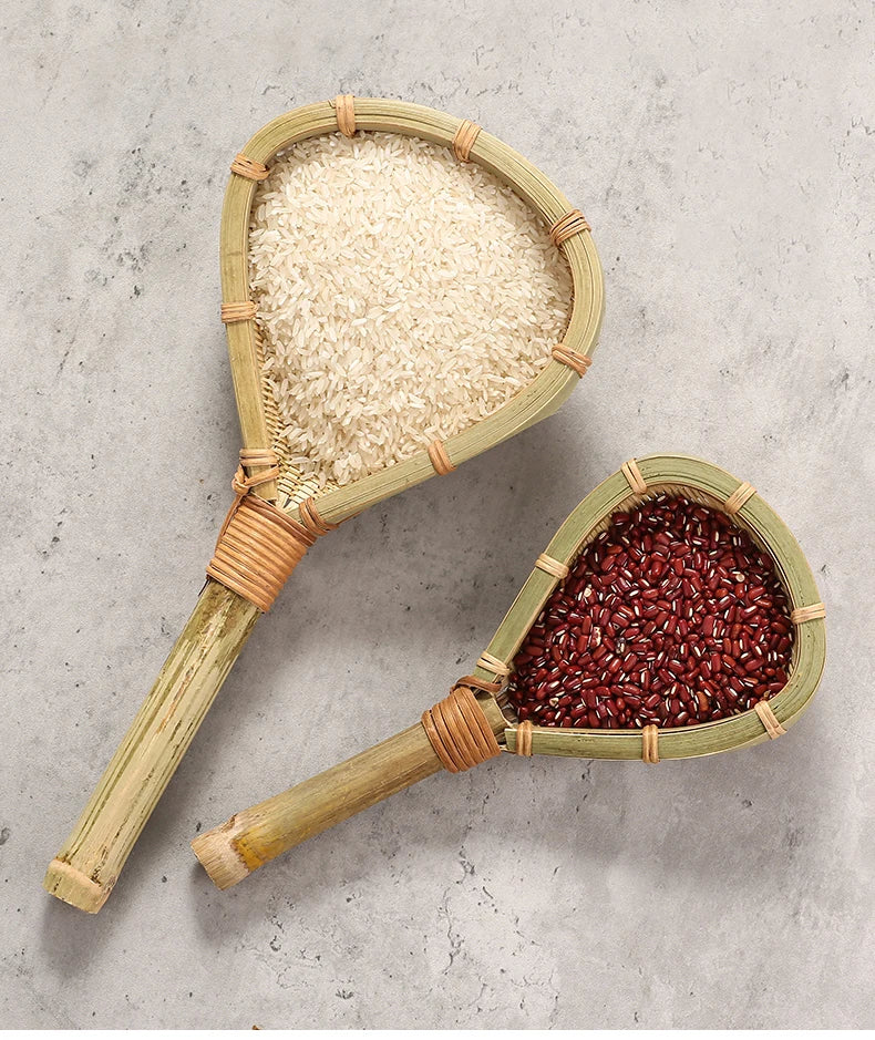 Bamboo weaving colander kitchen bamboo dustpan draining bamboo basket rice sieve scoop fruit basket kitchen storage organizer Chef's Market