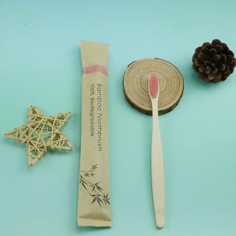 100 Pcs Biodegradable Eco-Friendly Natural Bamboo Charcoal Toothbrushes Soft Bristle Travel Wooden Manual Toothbrush Laser LOGO Chef's Market