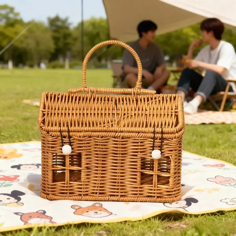 1pc PE Woven Picnic Basket, Handmade Storage Tote Bag for Outdoor, Durable & Lightweight Carry Very Suitable for Picnic Use colegio culinario de morelia
