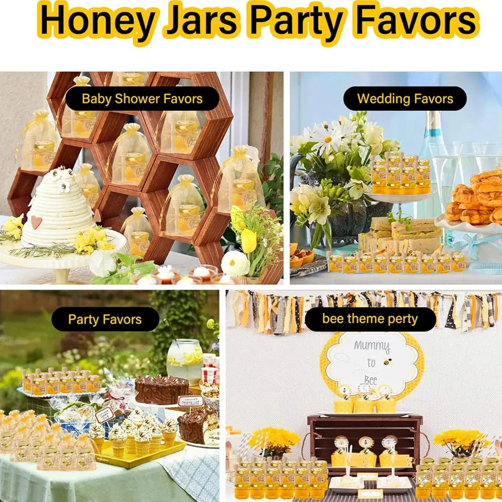 1.5 Oz Hexagon Mini Glass Honey Jars With Wood Dipper, Bee Pendants And Jutes, For Baby Shower, Wedding Favors, Party Favors colegio culinario de morelia