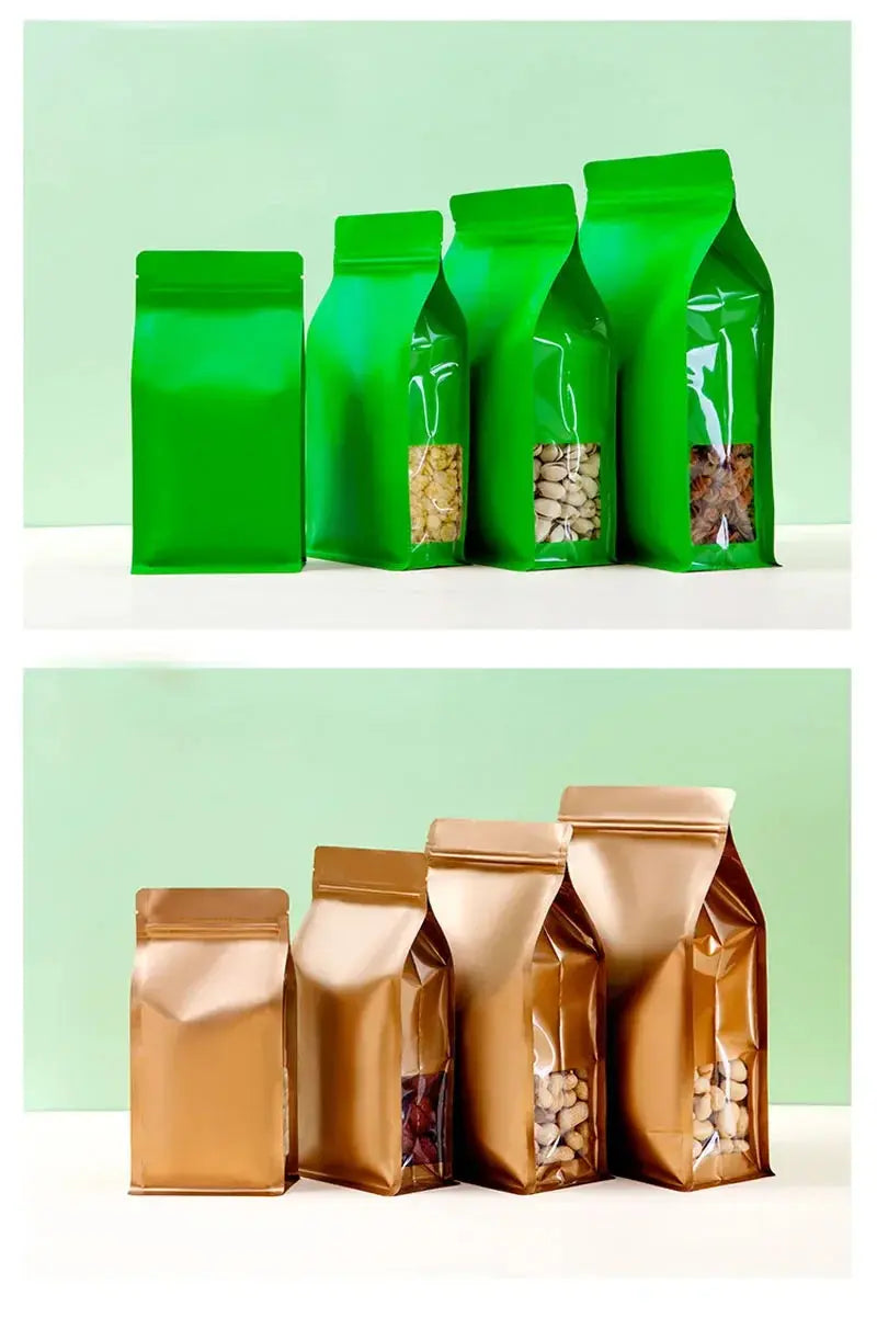 50pcs Thick Stand Up Tear Notch Aluminum Foil Window Side Reusable Ziplock Packaging Pouches Food Powder Snack Nuts colegio culinario de morelia