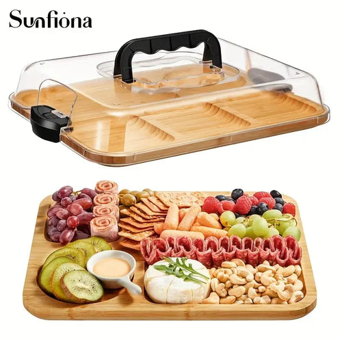 1-piece Eco-friendly Bamboo Cheese Board with Safety Snap-on Acrylic Lid - Portable Food Tray for Camping, Parties, Restaurants colegio culinario de morelia