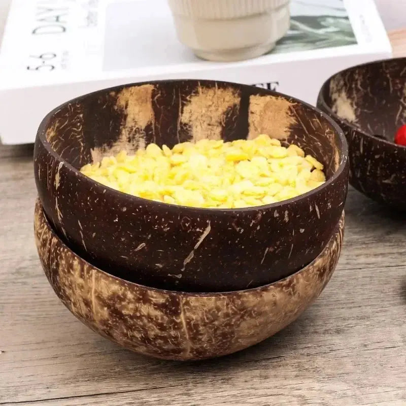 8/1PCS Natural Coconut Bowl Set Salad Coco Smoothie Mixing Rice Ramen Bowl with Wooden Spoon for Dessert Fruit Kitchen Tableware colegio culinario de morelia