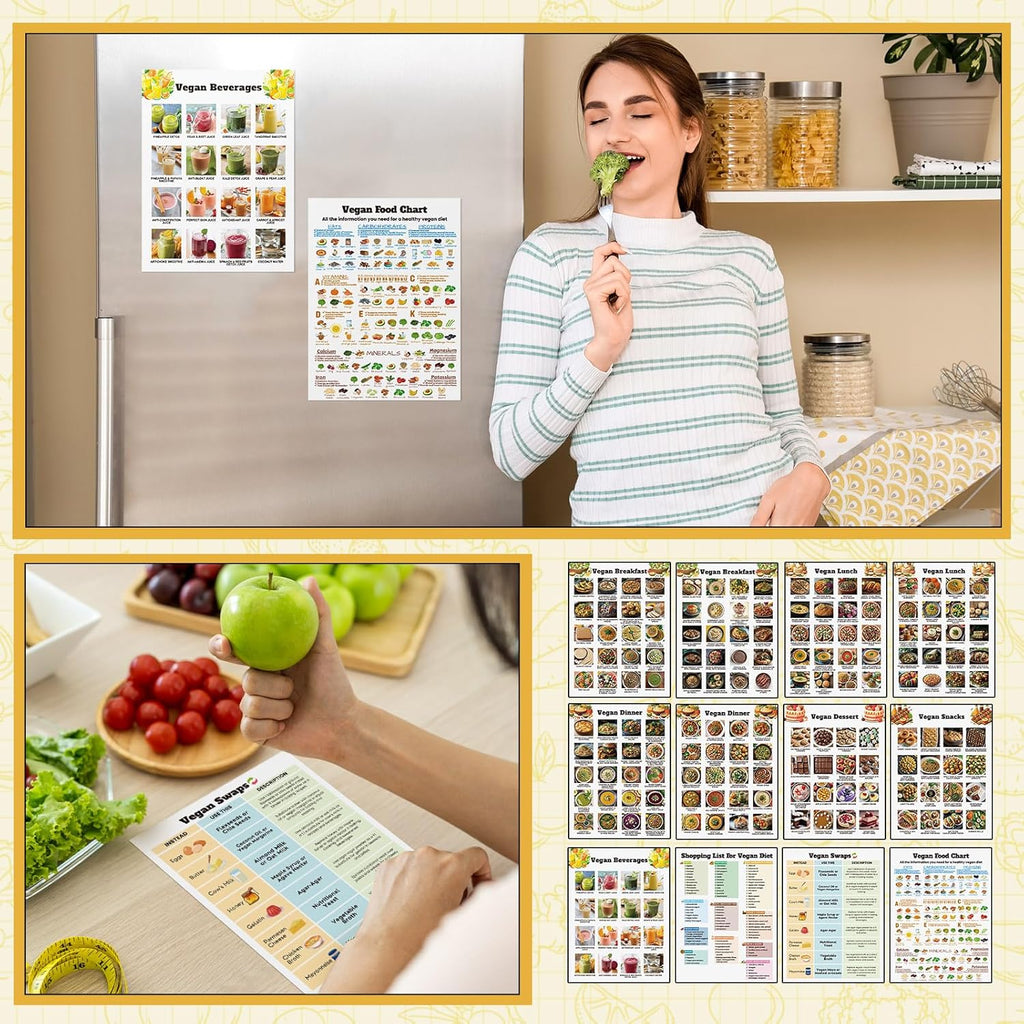 12 Pcs Vegan Food List Poster Vegan Diet Meal Plan High Protein Veggie Food Char