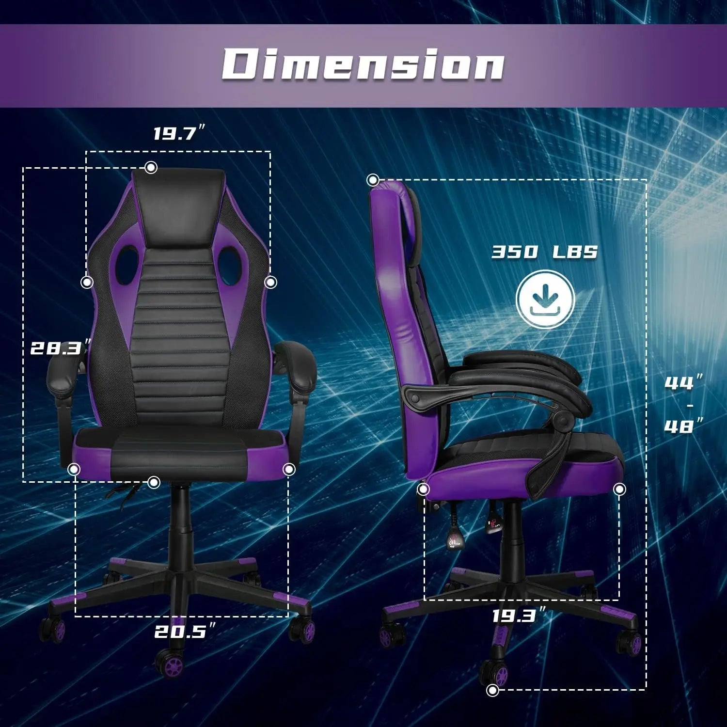 Ergonomic Gaming Chair, Computer Chairs for Adults Teens, Comfortable High Back Office Chair Desk Chair 350LBS, Video Game Chairs, Recliner Racing Gamer Chair Purple