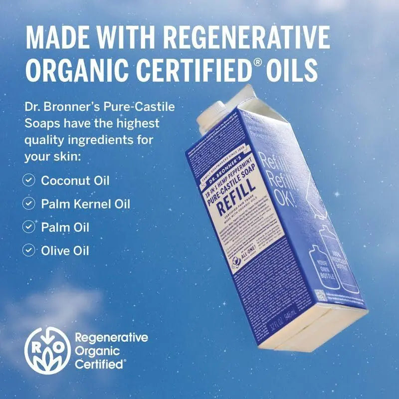 Dr Bronner'S Peppermint Pure Castile Liquid Soap 32 Fl Oz Organic Multiuse Cl...