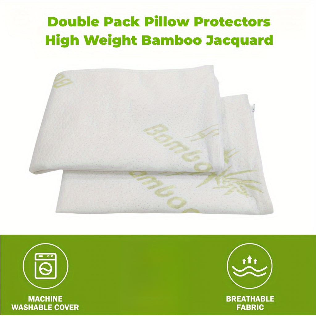 Double Pack High Weight Bamboo Fiber Jacquard Waterproof Pillowcase, Cool and Soft Pillowcase, Washable Pillow Protector Chef's Market