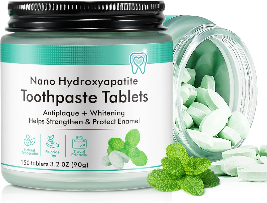 150 Tablets Chewable Toothpaste Tablets, Sensitive Toothpaste Tablets Peppermint Flavored Strengthen Teeth, Flouride & Plastic Free, Nano Hydroxyapatite, Clean Effectively