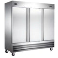 81 In. W 72 Cu. Ft. Three Door Commercial Reach in Upright Refrigerator in Stainless Steel