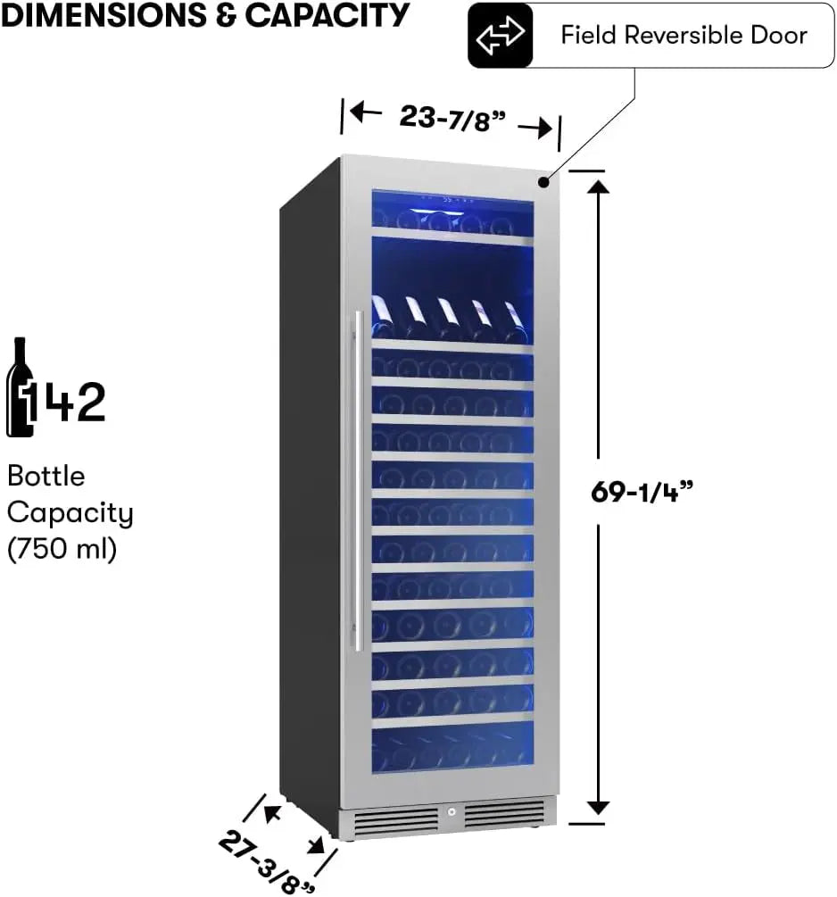 Presrv 24 Inch Wine Fridge Full Size Single Zone - Tall Wine Cooler Cellars Large Cabinet Wine Refrigerator Home Bar Chiller Freestanding with Glass Door for 148 Bottles 750Ml