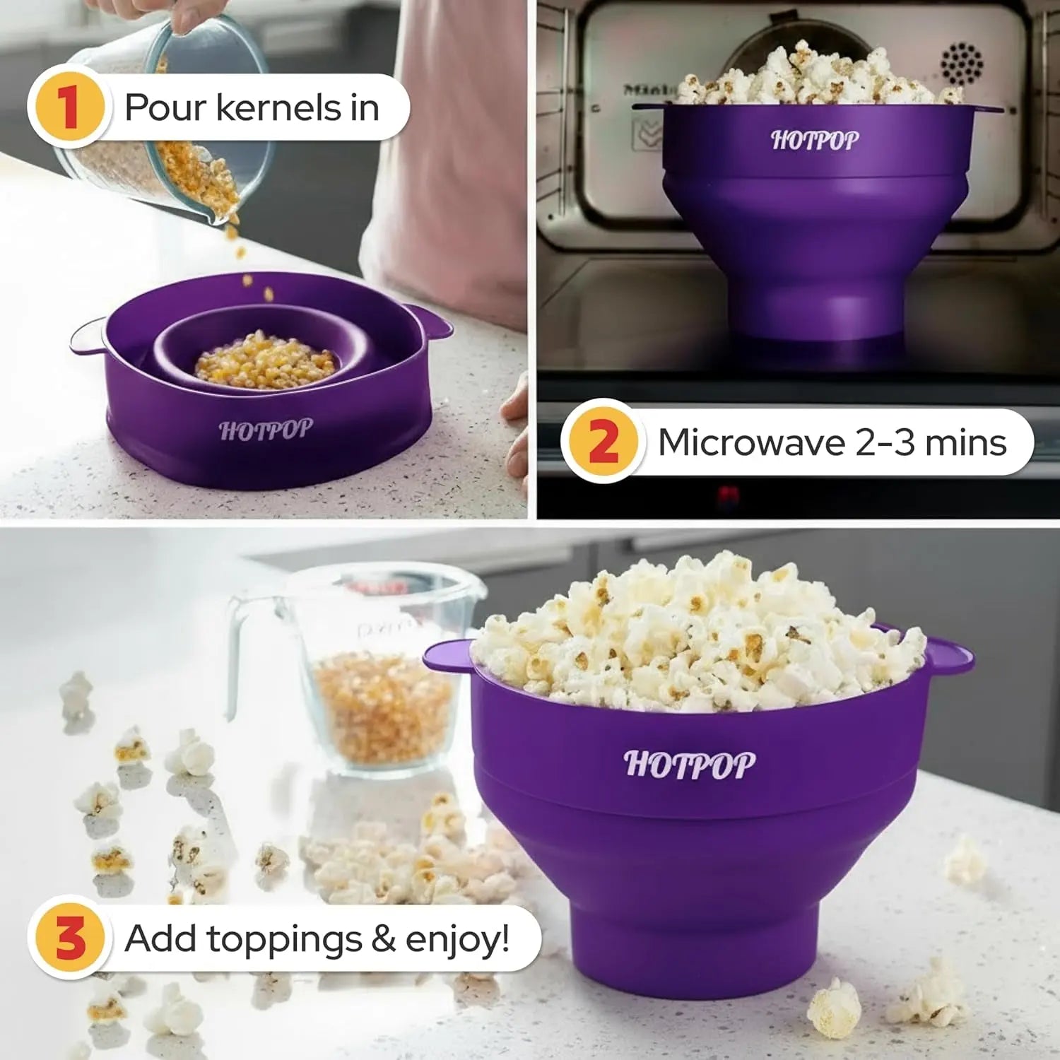 The Original  Microwave Popcorn Popper, Silicone Popcorn Maker, Collapsible Bowl Bpa-Free and Dishwasher Safe- 20 Colors Available (Dark Orchid)