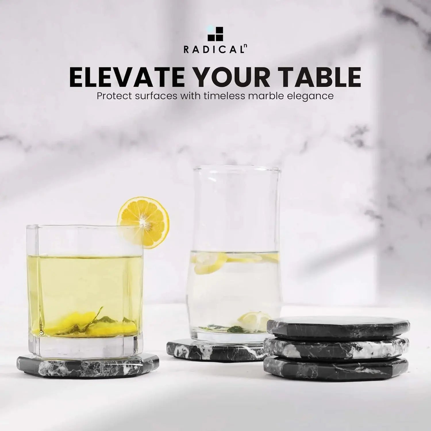 Black Star Marble Coasters for Drinks 3.5 Inches Handmade Stone Coaster Set of 6 Non-Slip Drink Coasters for Tabletop and Coffee Bar Accessories