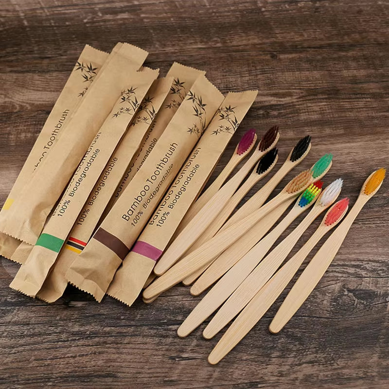 10Pcs Colorful Toothbrush Natural Bamboo Tooth Brush Set Soft Bristle Charcoal Teeth Eco Bamboo Toothbrushes Dental Oral Care