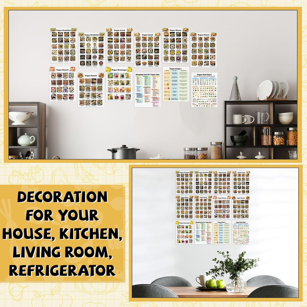 12 Pcs Vegan Food List Poster Vegan Diet Meal Plan High Protein Veggie Food Char