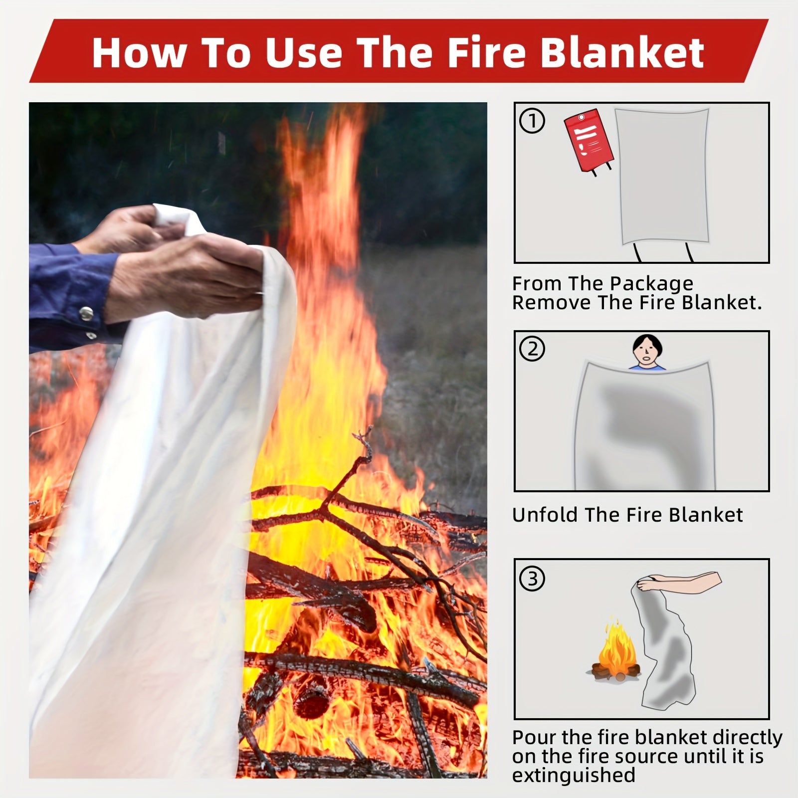 1pc Essential Fire Safety Blanket - Portable, Reusable, Heat-Resistant for Emergency Fire Extinguishing at Home, Kitchen, Fireplace, School, BBQ, Car, Office - Compact, Durable, Easy-to-Use Fire Suppression Solution Chef's Market