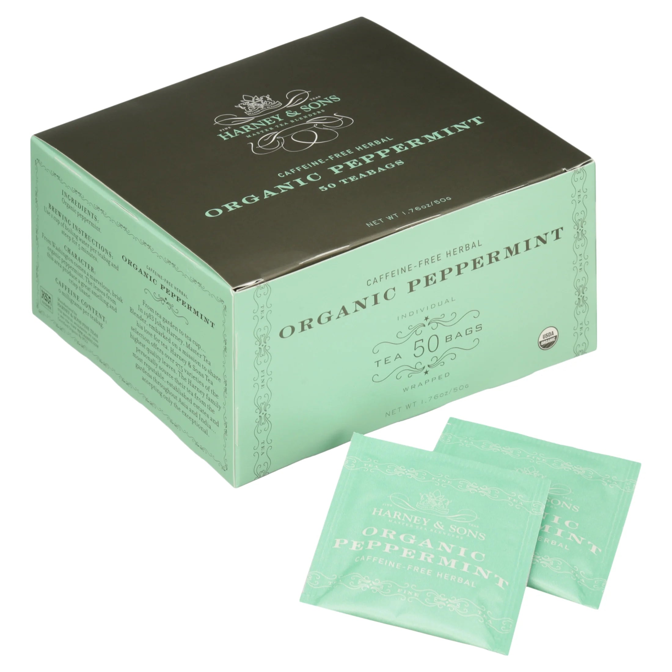 , Organic Peppermint Herbal Tea Bags, Caffeine Free, 1.76 Oz, 50 Count