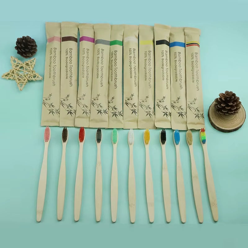10Pcs Colorful Toothbrush Natural Bamboo Tooth Brush Set Soft Bristle Charcoal Teeth Eco Bamboo Toothbrushes Dental Oral Care