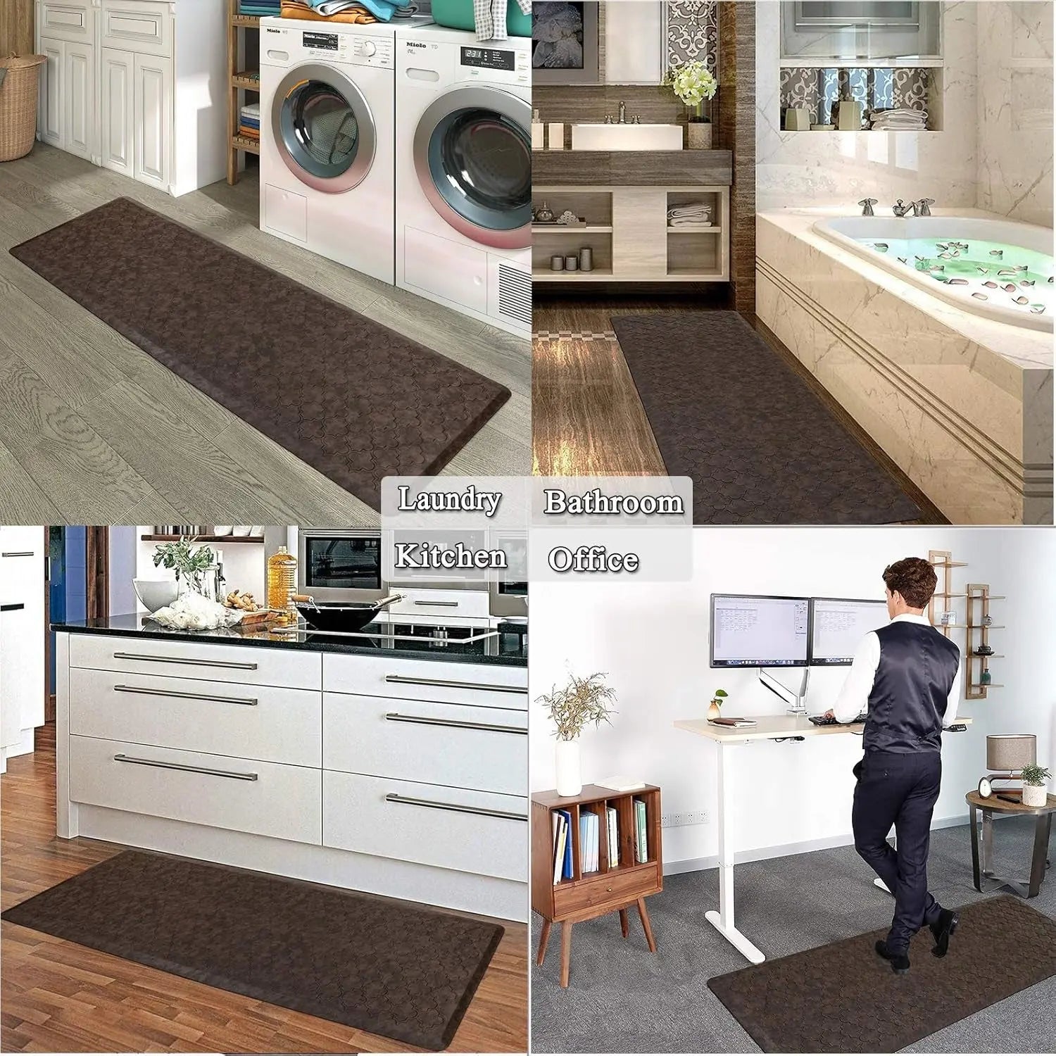 Kitchen Mat Cushioned anti Fatigue Comfort Floor Mat Oversized 20"X60" Waterproof Non Slip Kitchen Rug Runner Laundry Room Rug Floor Carpet Heavy Duty Comfort Standing Mat Pads, Brown