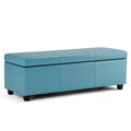 Avalon 48 In. Wide Vegan Leather Storage Ottoman Bench in Soft Blue