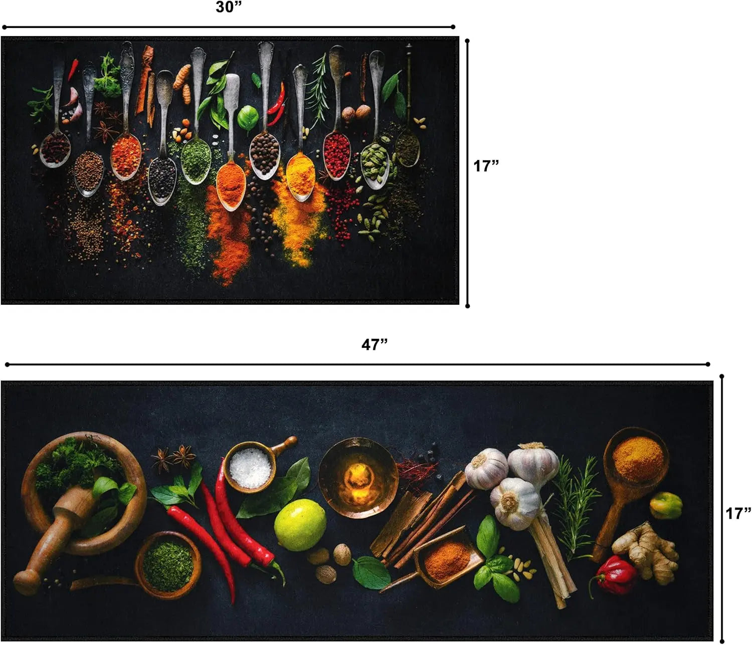 Artistic and Colorful Kitchen Rugs for Floor Non Slip Kitchen Rugs and Mats Kitchen Mat Set Farmhouse Kitchen - Spicy Art - 2 Pieces - 30"X17" + 47”X17
