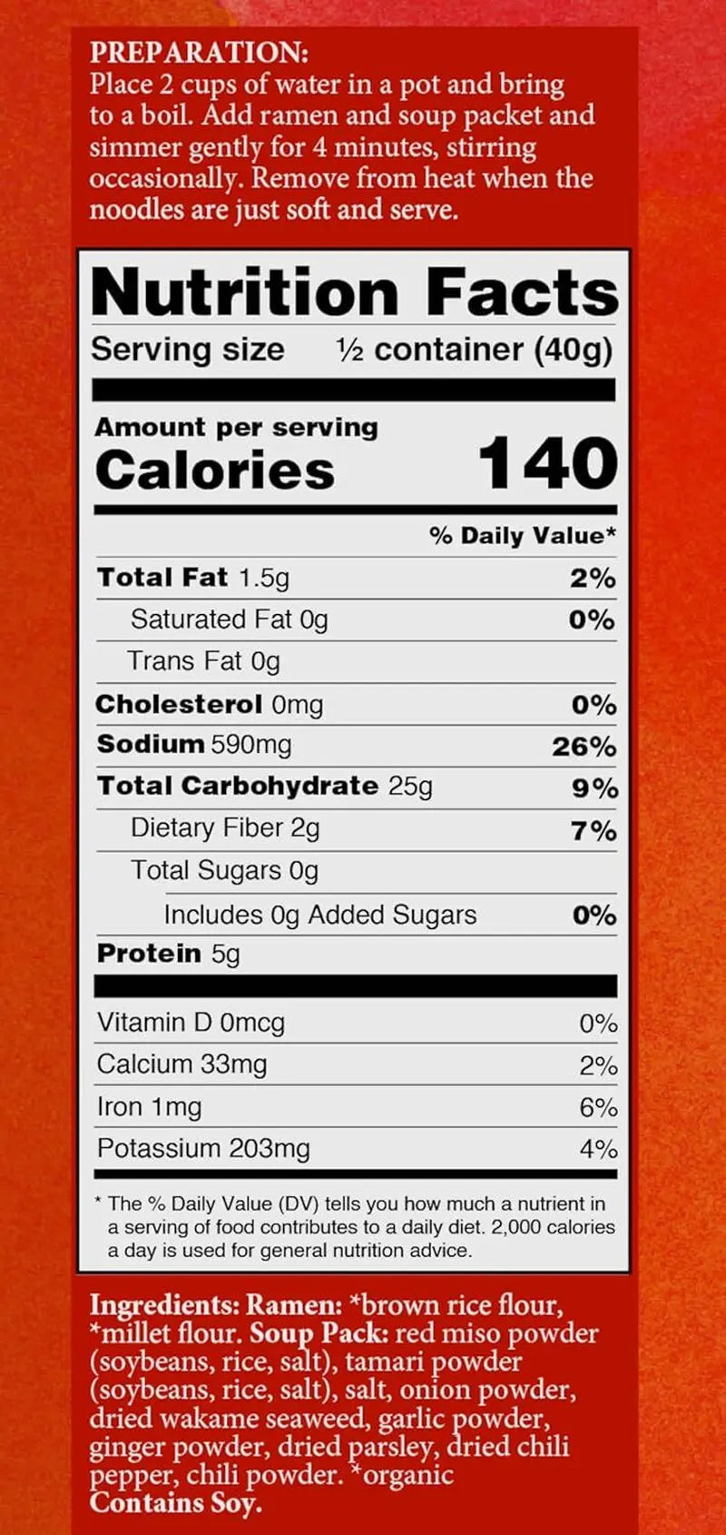 Bulk Food Organic Millet & Brown Rice Ramen Noodles with Red Miso So