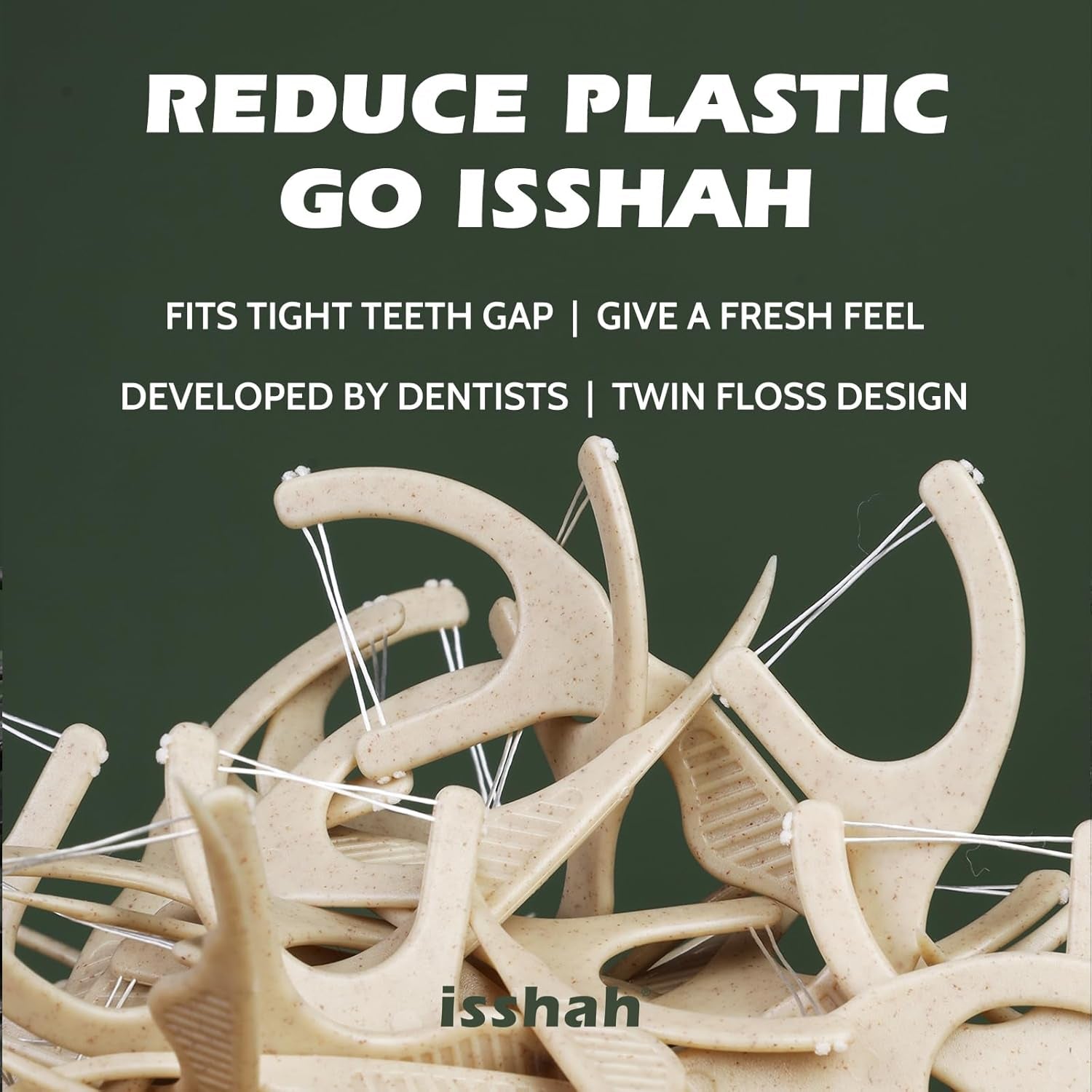 Natural Dental Floss Picks (100 Count) - Vegan, Eco Friendly, Sustainable Dental Flossers - Twin Floss (Mint)