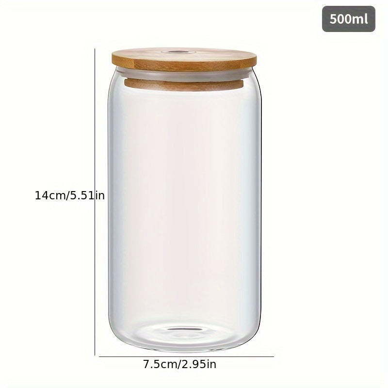 500ml/16 oz Clear Glass cup with Bamboo Lid and Straw - Great for Juice, Beer, Milk, Cute Breakfast Cups Chef's Market