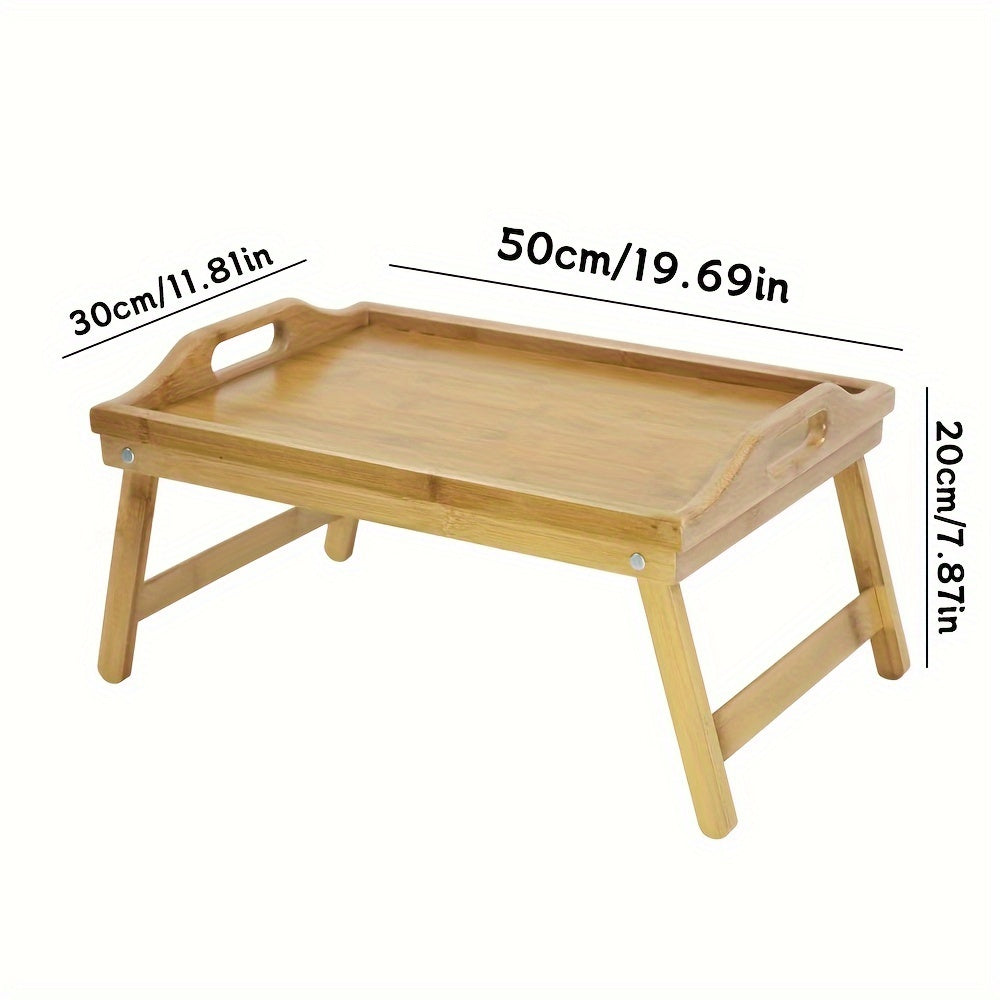 1pc Portable Bamboo Tray Table - 19.7*11.8*7.8in Foldable Coffee Table with Armrest, Multi-Purpose Dining Table for Indoor/Outdoor Use, Picnic, Camping, and More - Compact, Space-Saving, and Easy to Assemble Chef's Market