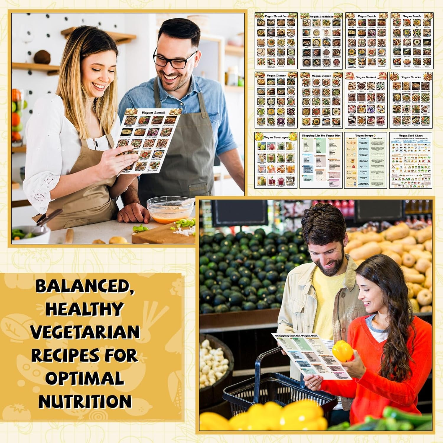 12 Pcs Vegan Food List Poster Vegan Diet Meal Plan High Protein Veggie Food Char