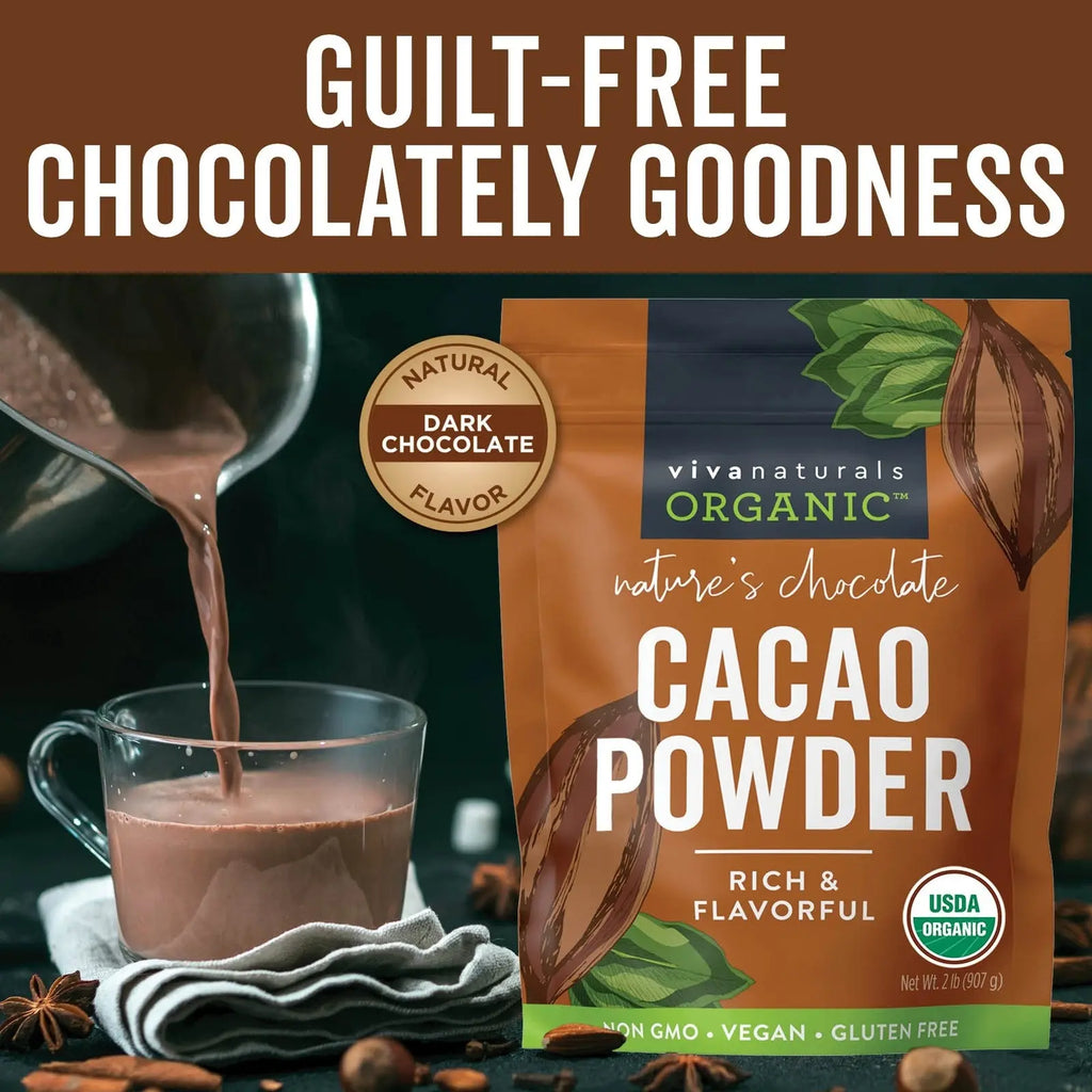 Organic Cacao Powder, 2Lb - Unsweetened Cocoa Powder with Rich Dark Chocolate...