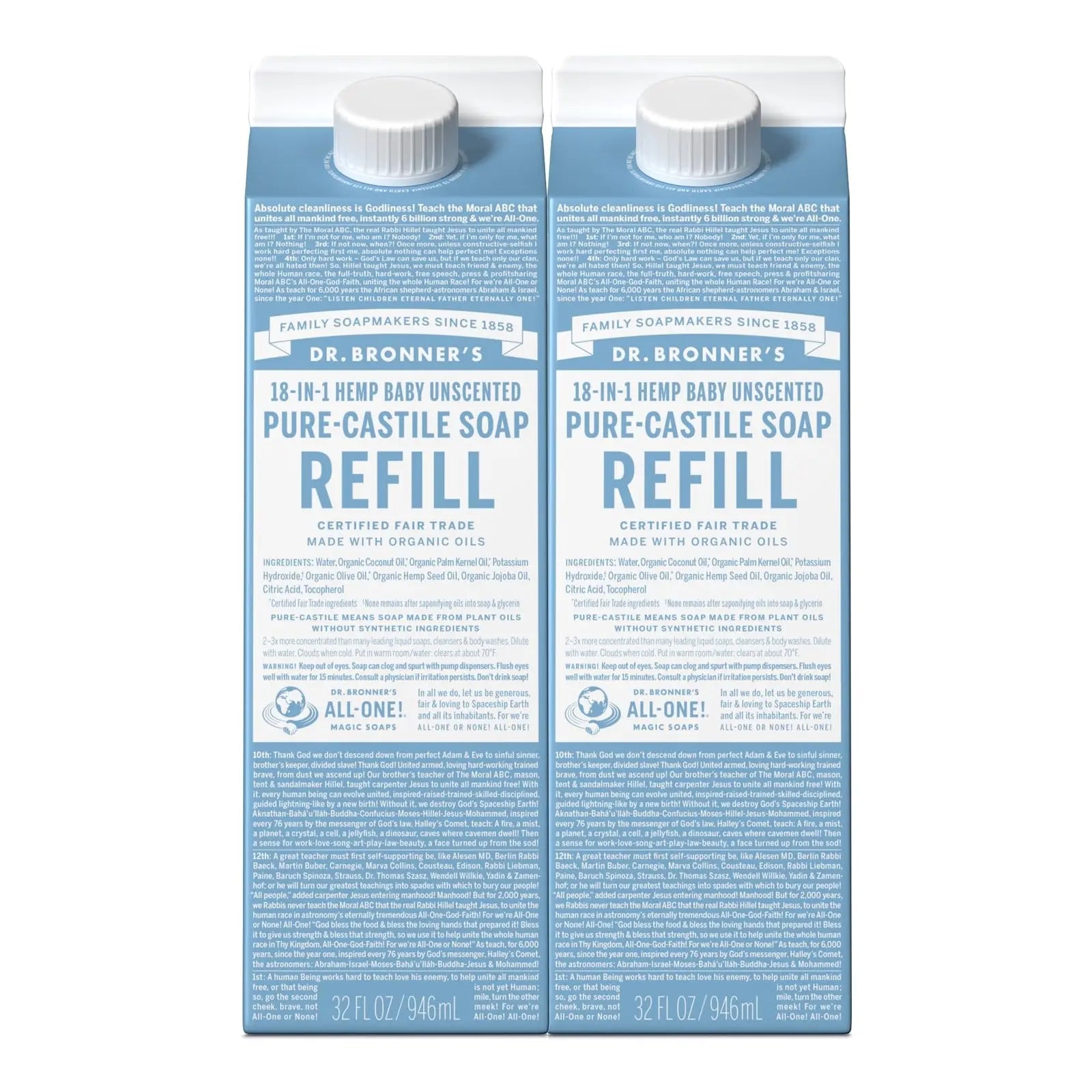 Dr Bronner'S Pure Castile Liquid Soap 32Oz Pack of 2 Organic Fair Trade