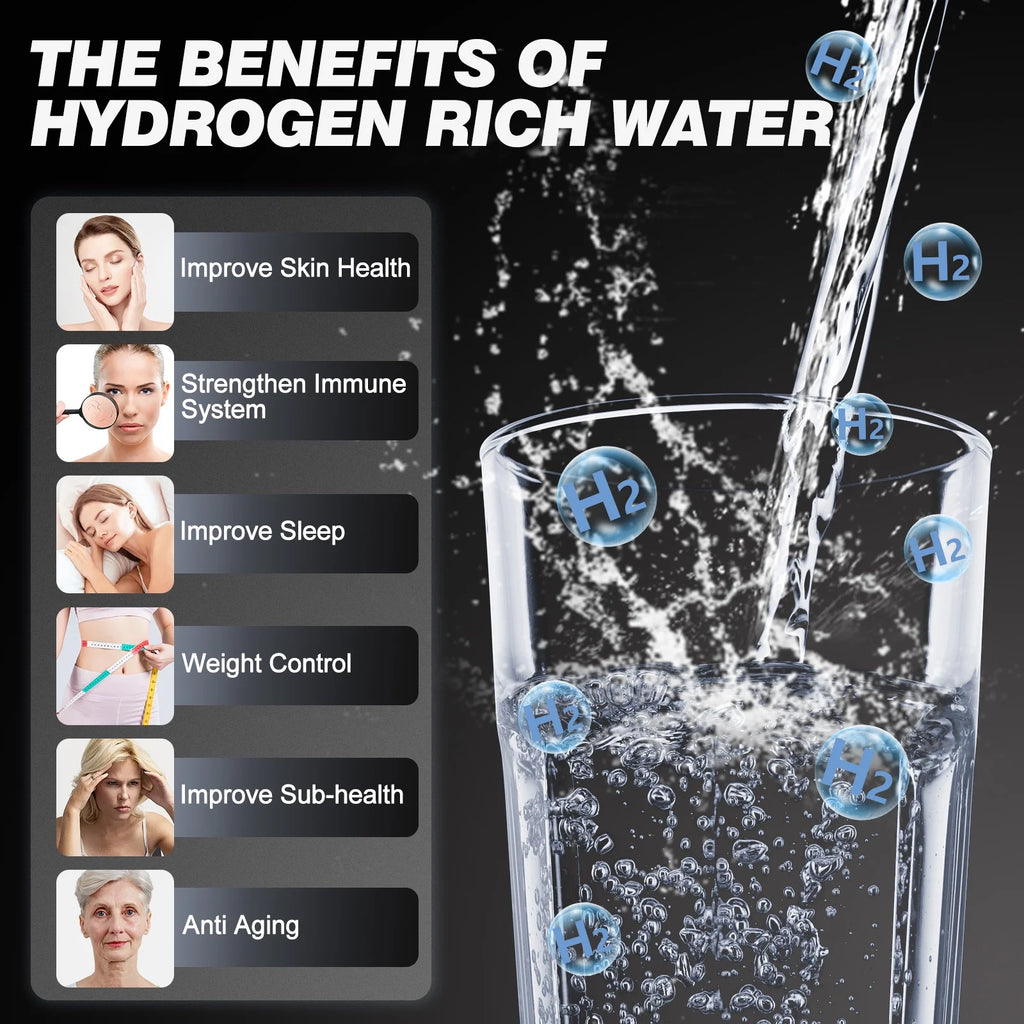 Hydrogen Water Bottle - Portable Hydrogen-Rich Water Generator with SPE/PEM Technology, Rechargeable, Suitable for Purified & Distilled Water