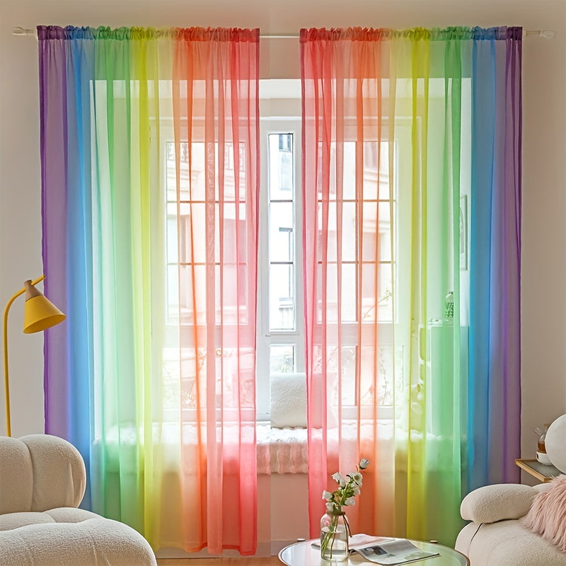 1pc Rainbow Colored Yarn Curtain, Colorful Window Treatment For Bedroom Office Kitchen Living Room Study Home Decor Chef's Market