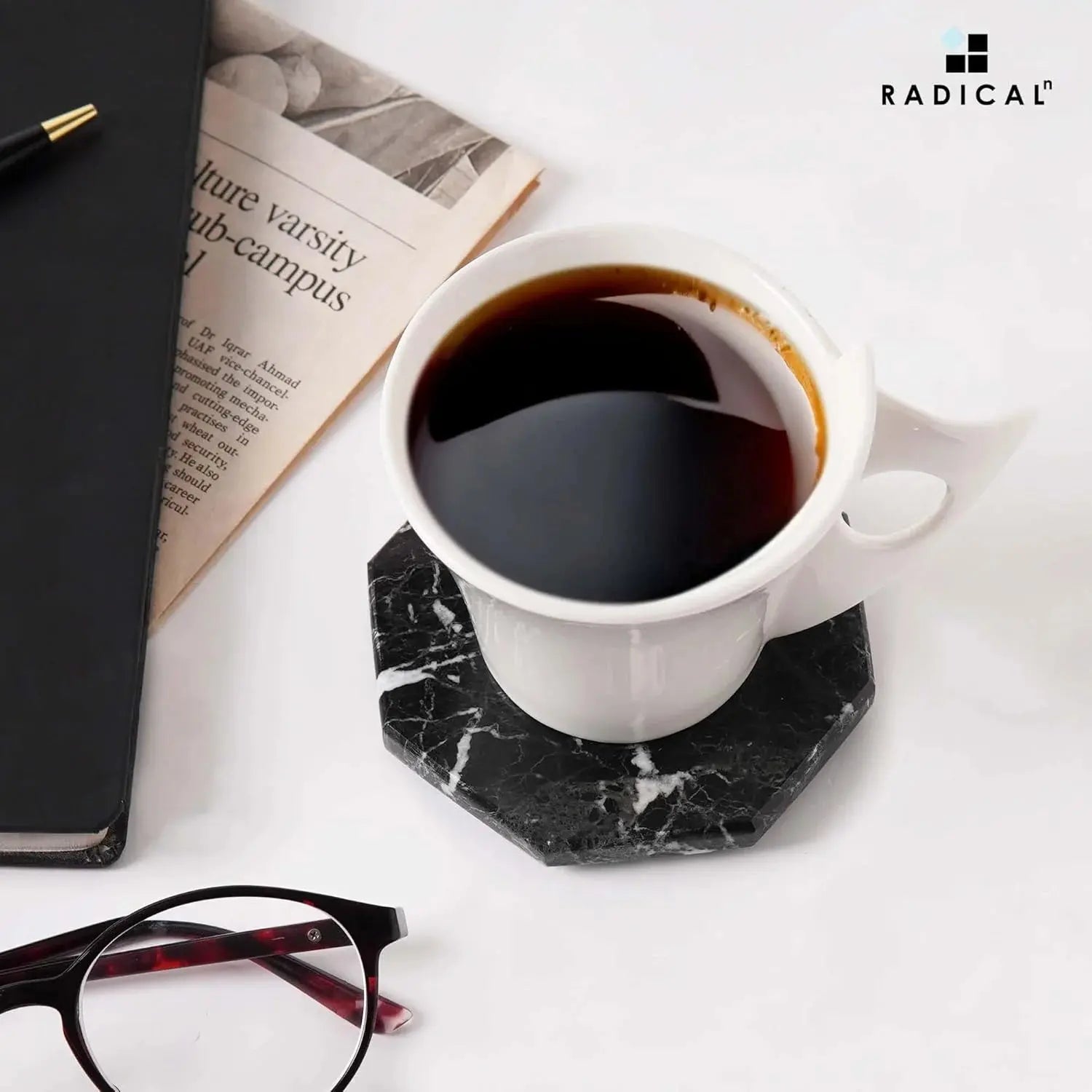 Black Star Marble Coasters for Drinks 3.5 Inches Handmade Stone Coaster Set of 6 Non-Slip Drink Coasters for Tabletop and Coffee Bar Accessories