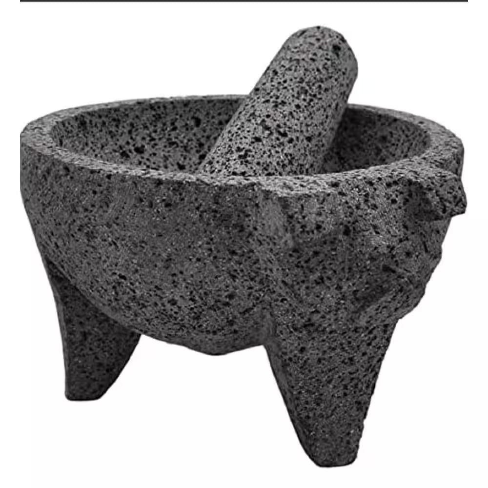 8.6 In. Mexican Hand-Made Lava Stone Mortar and Pestle Ideal as Herb Bowl, Spice Grinder Pig Design