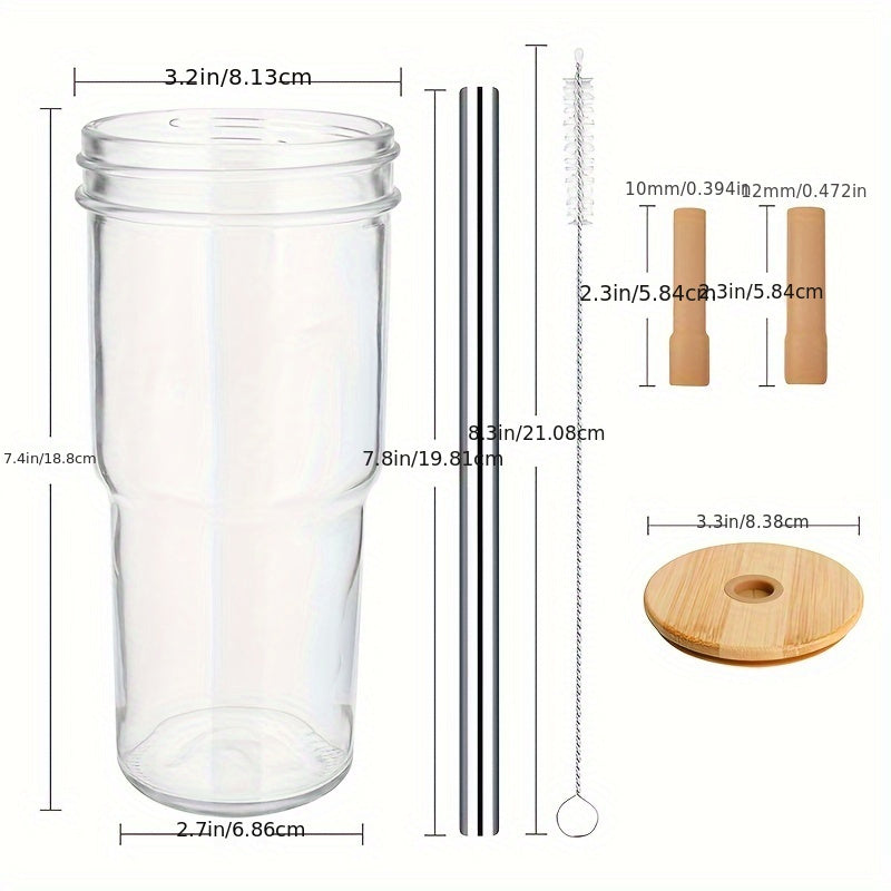 24 oz Wide Mouth Mason Jar Drinking Glass with Bamboo Lids and Straws 2 Pack, Smoothie Cup Reusable for Iced Coffee, Pearl Milkshake, Water, Juice BPA Free Chef's Market