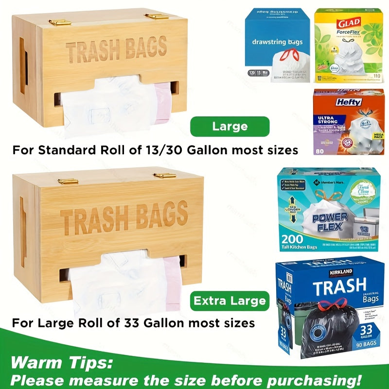 Trash Bag Dispenser, Bamboo Garbage Bag Holder, Plastic Bag Holder with Handles, Grocery Bag Holder Wall Mounted or on Countertop, Compatible with Big and Small Trash Bag Rolls Chef's Market