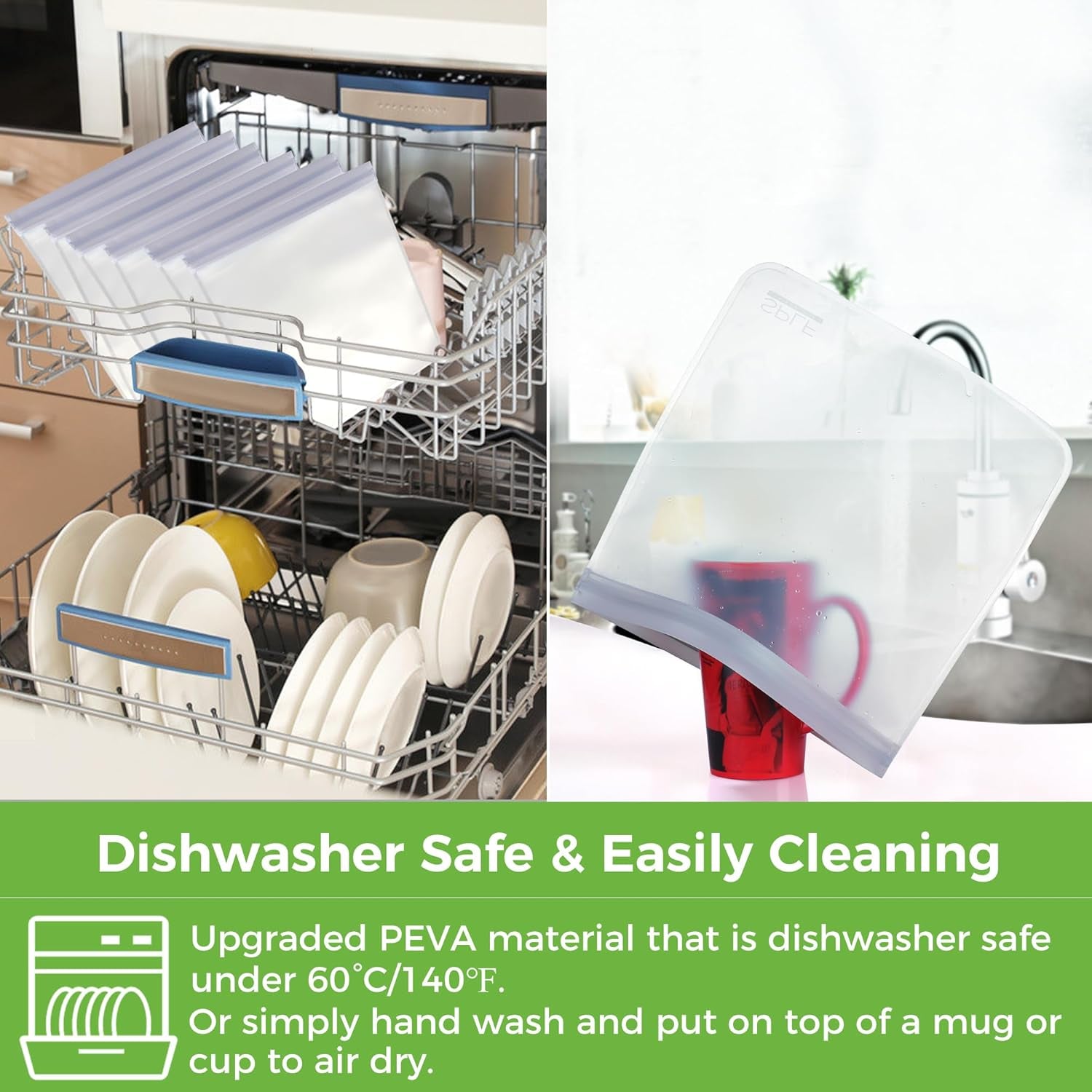 12 Pack Dishwasher Safe Reusable Storage Bags(5 Reusable Sandwich 5 Snack 2 Gallon), Extra Thick Freezer Bags Leakproof Silicone and Plastic Free Food Lunch Bag