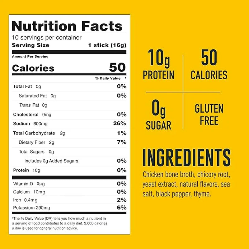 Chicken Bone Broth Powder Mix | 10G Protein | Collagen-Rich, Keto & Paleo Friendly | Natural Ingredients | 10 Portable Stick Pack Servings