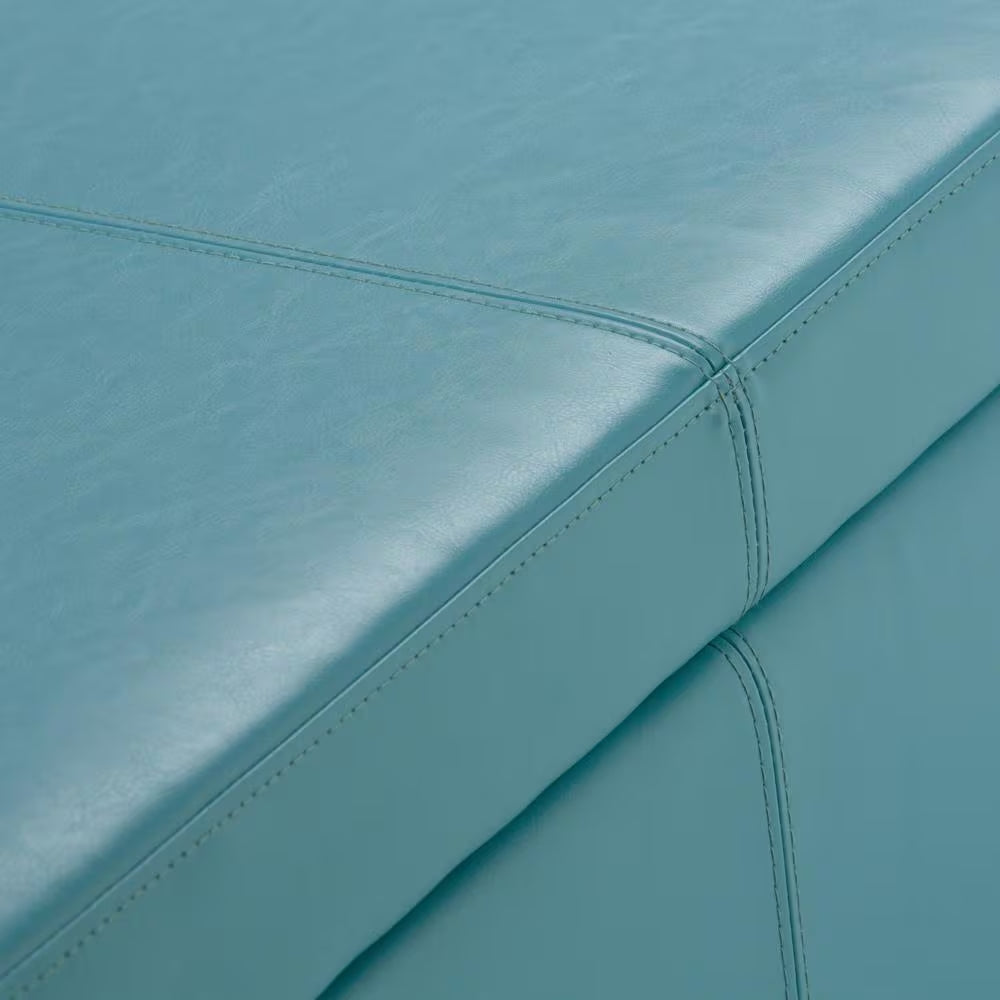 Avalon 48 In. Wide Vegan Leather Storage Ottoman Bench in Soft Blue