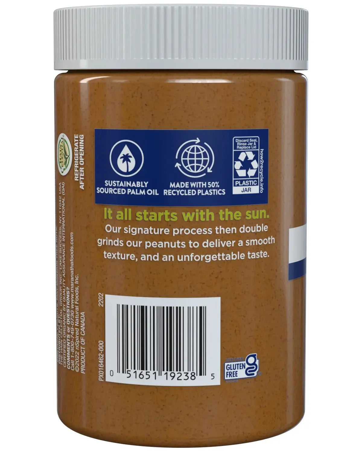 Organic Creamy No Sugar No Salt Peanut Butter Spread, 16 Oz