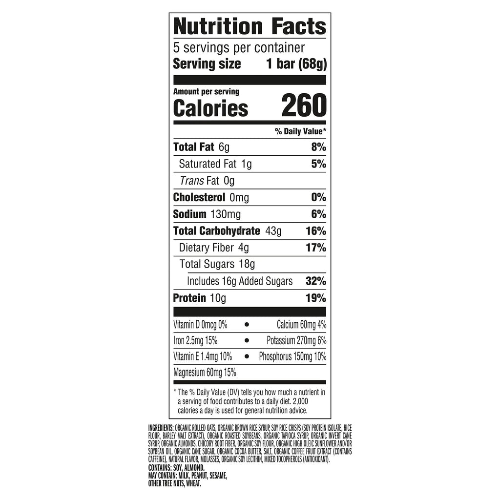 Caffeinated Energy Protein Bars, Vanilla Almond, 5 Pack