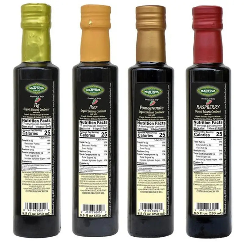 Mantova Organic Balsamic Vinegar of Modena Pack of 4 Flavored 8.5 Fl Oz